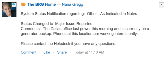 System Status Chatter Post