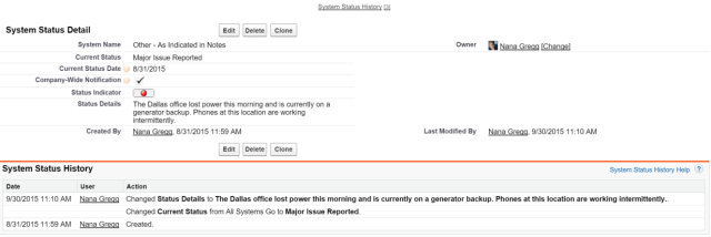 System Status Record
